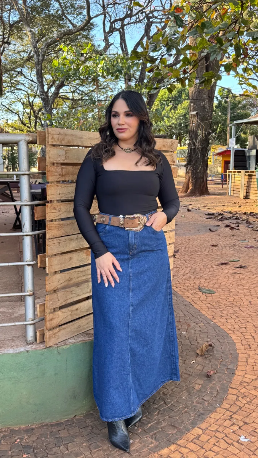 saia jeans longa