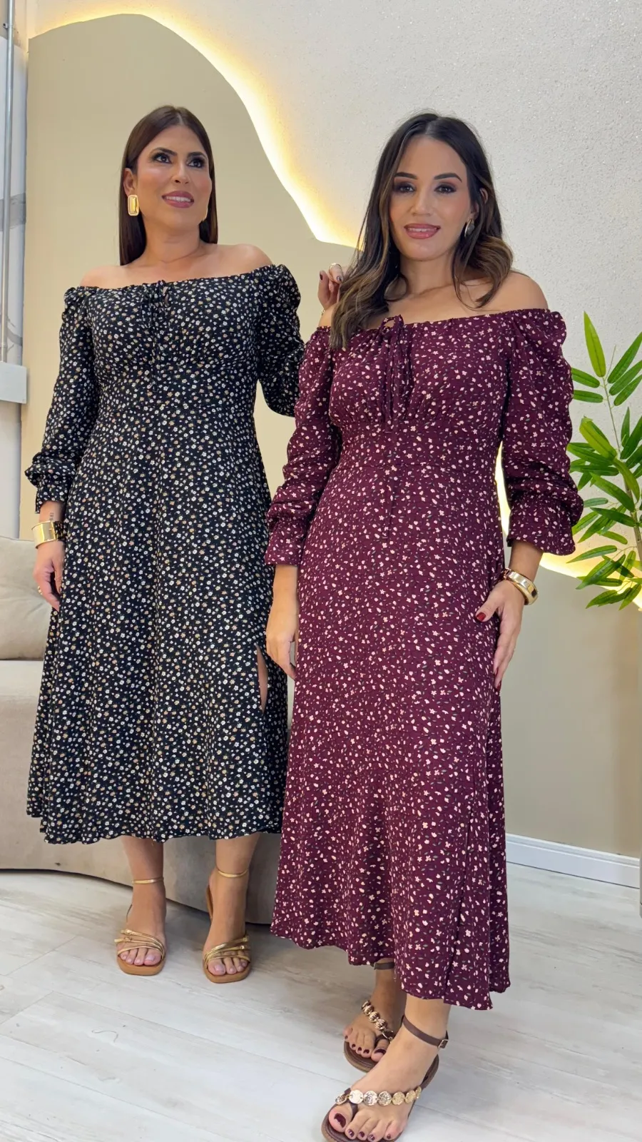 Imagem secundária de Vestido Mid floral ombro a ombro